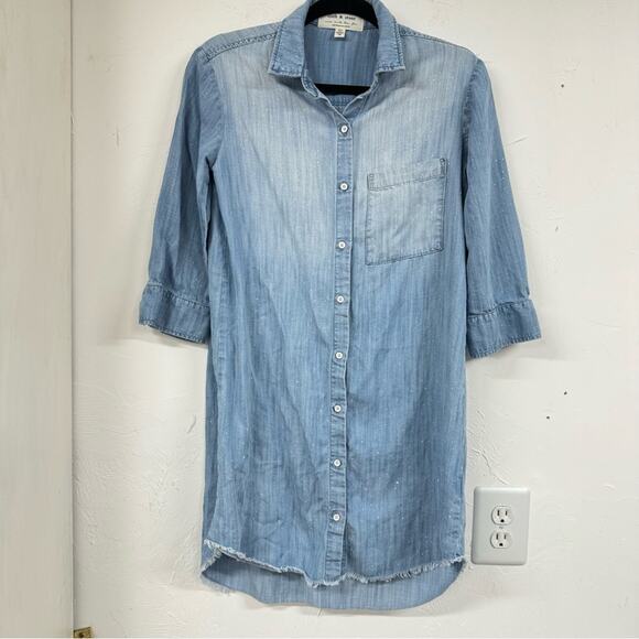 Cloth & Stone Chambray Long Sleeve Button Down Mini Dress XS Coastal Cowboy - Picture 1 of 12